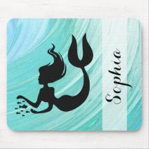 Turquoise Mermaid Silhouette Mouse Pad