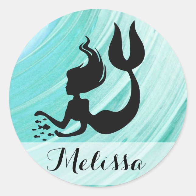 Turquoise Mermaid Silhouette Name Stickers (Front)