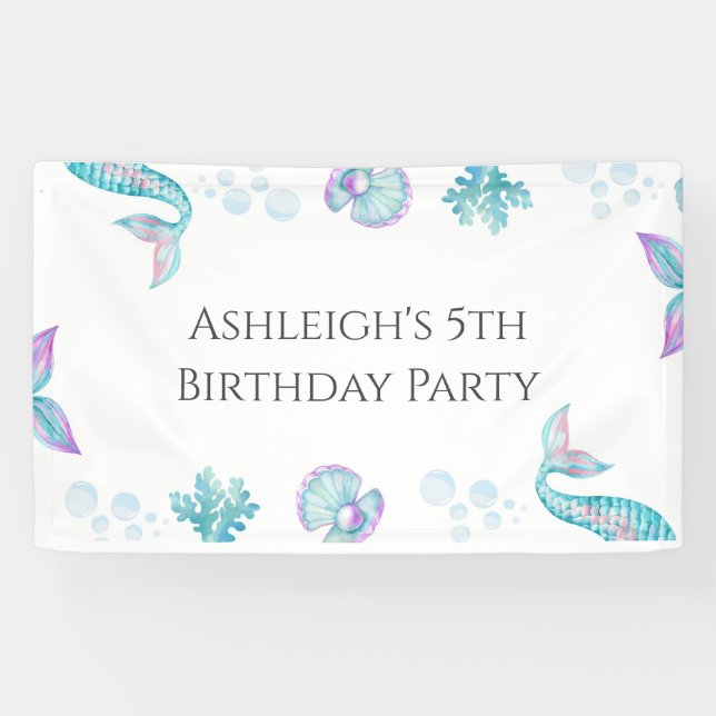 Turquoise Mermaid Themed Birthday Party  Banner (Horizontal)