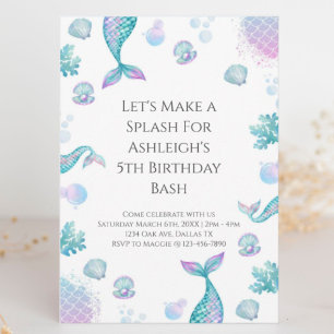 Turquoise Mermaid Themed Birthday Party Invitation