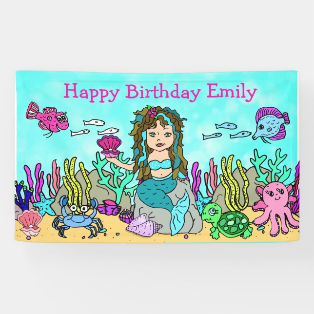Turquoise Mermaid Under the Sea Birthday Banner (Horizontal)