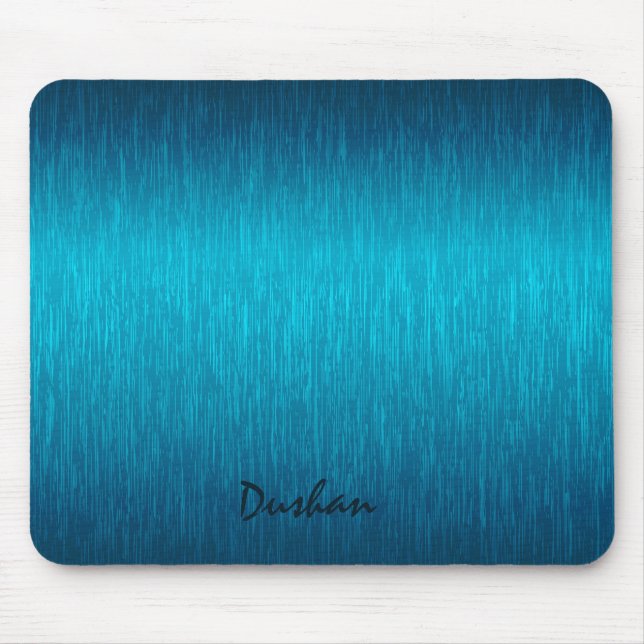 Turquoise Metallic Design Brushed Steel Look Mouse Pad (Front)