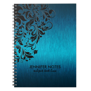 Turquoise Metallic Texture & Black Floral Lace Notebook