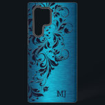 Turquoise Metallic Texture & Floral Lace Samsung Galaxy Case<br><div class="desc">Turquoise blue floral lace design over an image of a purple metallic paint background.</div>