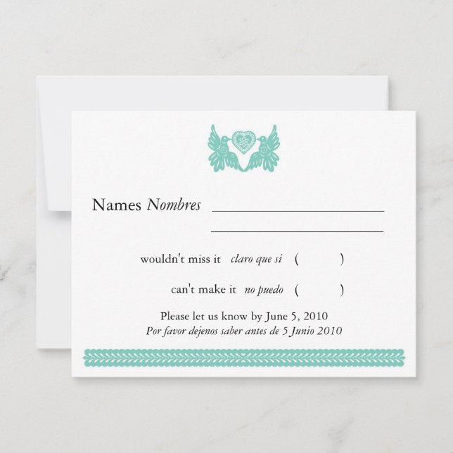 Turquoise Mexican Style Love Birds RSVP Card (Front)