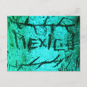 Turquoise "Mexico" Carved Tree Graffiti Postcard