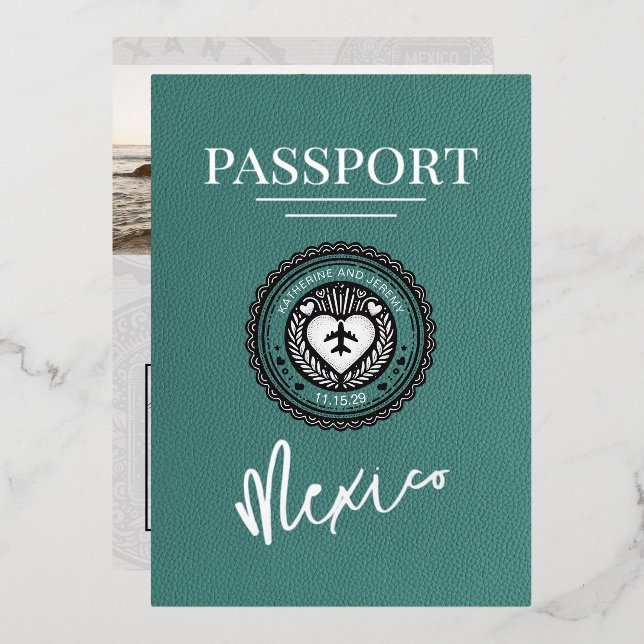 Turquoise Mexico Passport Wedding (Front/Back)