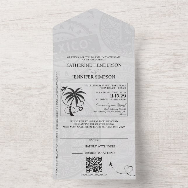 Turquoise Mexico Passport Wedding All In One Invitation (Inside)