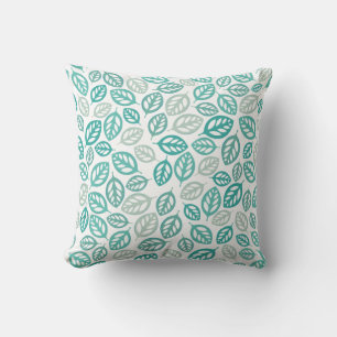Turquoise Mint Botanical Leaf Pattern Throw Pillow