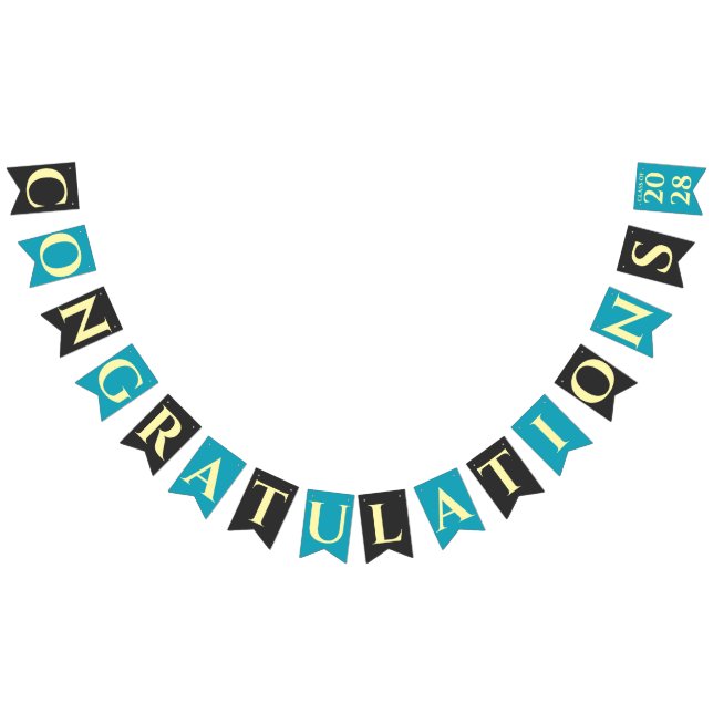 Turquoise Modern Graduation Party Congratulations Bunting Flags (All)