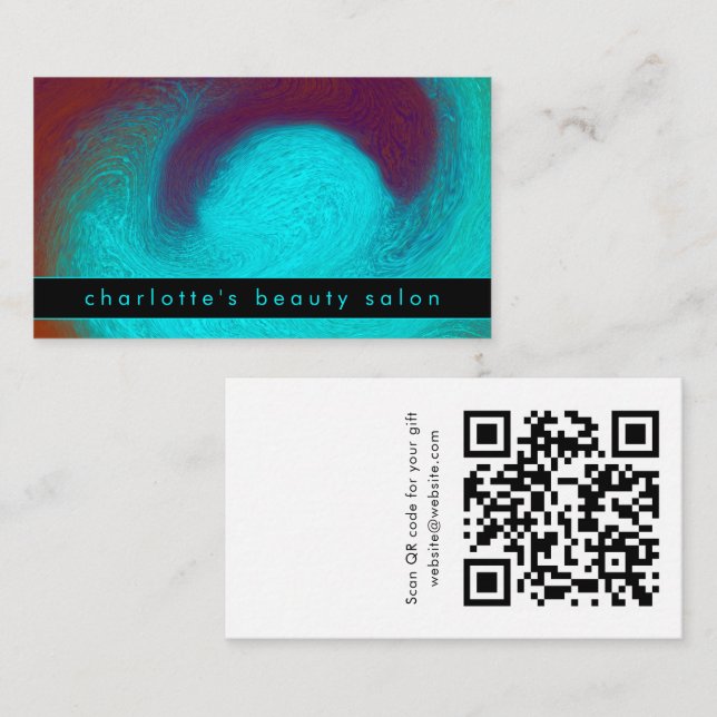 Turquoise Modern Hair Nail Salon Custom QR Code Business Card (Front/Back)