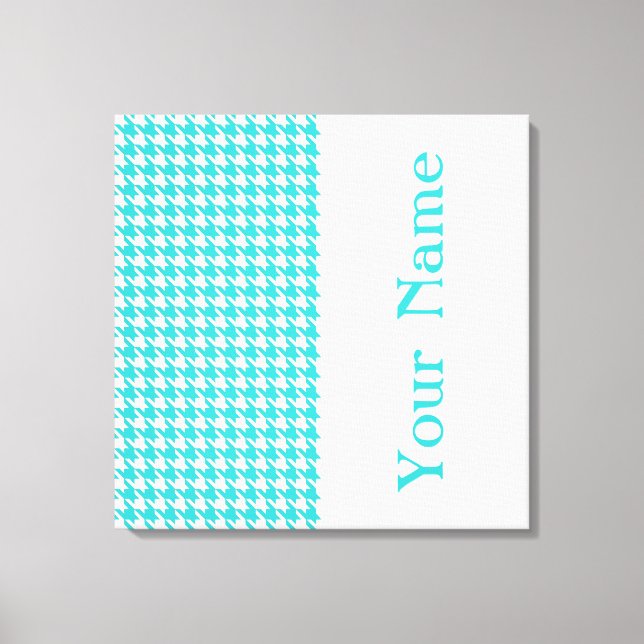 Turquoise Modern Houndstooth with name Canvas Print (Front)
