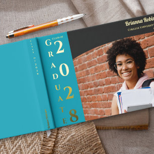 Turquoise Modern Photo Graduation Party Gold Guest Book