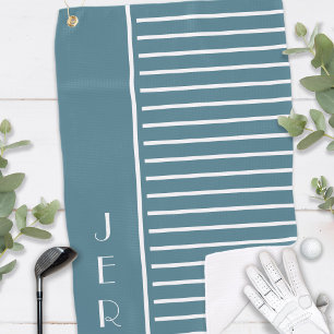Turquoise Modern Stripes   Golf Custom Initials Golf Towel