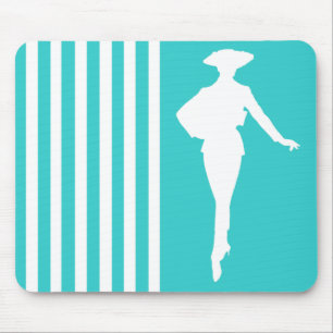 Turquoise Modern Stripes with Fashion Silhouette Mouse Pad