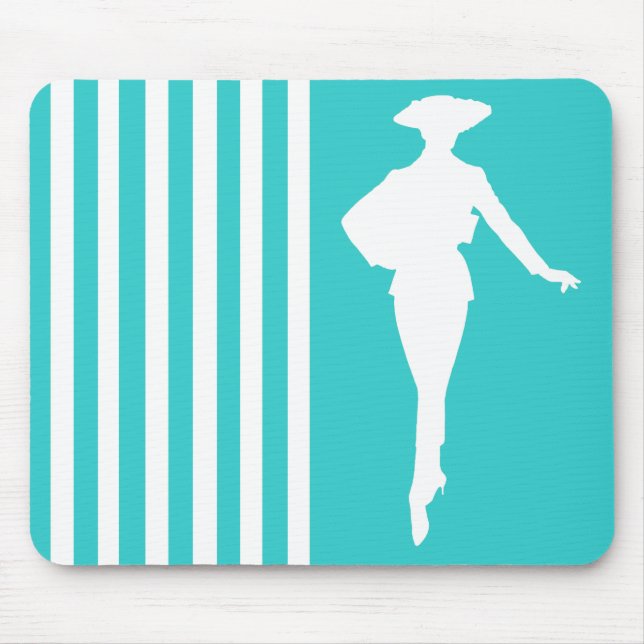 Turquoise Modern Stripes with Fashion Silhouette Mouse Pad (Front)