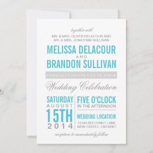 Turquoise Modern Typography Wedding Invitation
