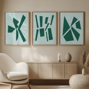 Turquoise Moderne Gouache Imprimer Formes Polygona