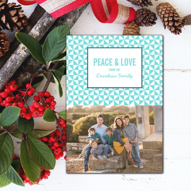 Turquoise Moderne Triangles Carte photo (Turquoise Modern Triangles Holiday Photo Card)