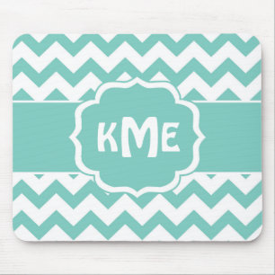 Turquoise monogram chevron stripe mouse pad