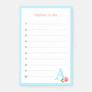 Turquoise Monogram & Flower Things To Do Post-it Notes