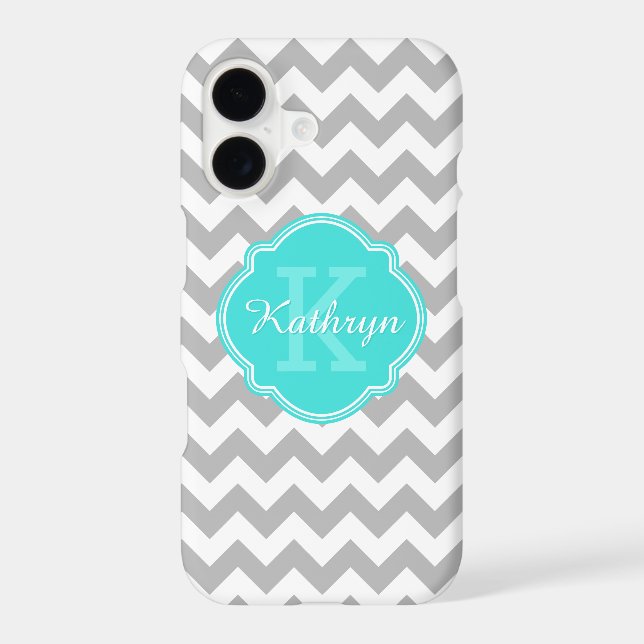 Turquoise Monogram Grey Chevron Pattern (Back)