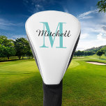 Turquoise Monogram Initial and Name Personalized Golf Head Cover<br><div class="desc">Custom printed golf head cover personalized with your name and monogram initial or other custom text. Use the design tools to choose any background colour,  edit fonts and colours or upload your own photos to create a unique one of a kind gift for your favourite golfer.</div>