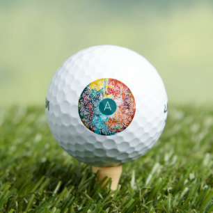 Turquoise Monogram Initial Mandala Abstract Art Golf Balls
