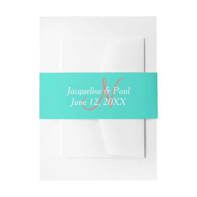 Turquoise Monogram Invitation Belly Band (Front Example)