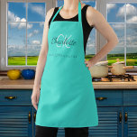 Turquoise monogram name business  apron<br><div class="desc">Turquoise coloured background. Personalize and add your first name,  monogram initials and full name.  Use your back space key to delete if you want the apron without your full name.</div>