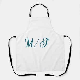 Turquoise monogram wedding couple name simple styl apron