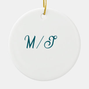 Turquoise monogram wedding couple name simple styl ceramic ornament