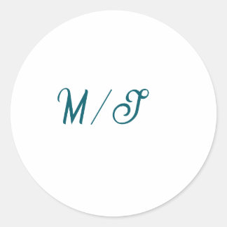 Turquoise monogram wedding couple name simple styl classic round sticker