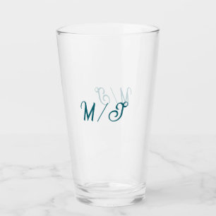 Turquoise monogram wedding couple name simple styl glass