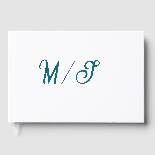 Turquoise monogram wedding couple name simple styl guest book (Front)