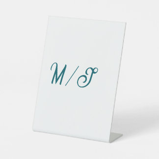 Turquoise monogram wedding couple name simple styl pedestal sign