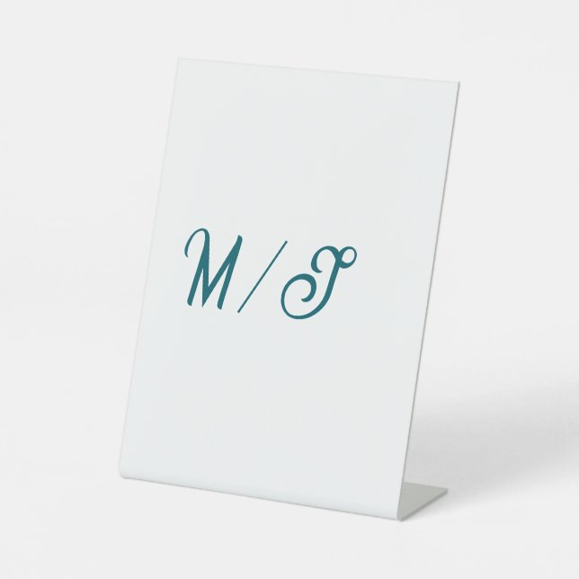 Turquoise monogram wedding couple name simple styl pedestal sign (Front)