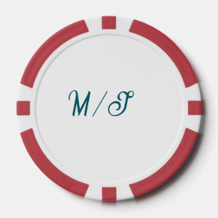 Turquoise monogram wedding couple name simple styl poker chips