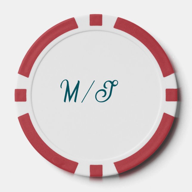 Turquoise monogram wedding couple name simple styl poker chips (Front)