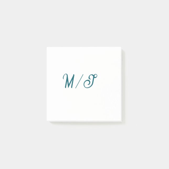 Turquoise monogram wedding couple name simple styl post-it notes (Front)