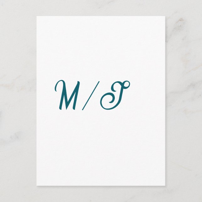 Turquoise monogram wedding couple name simple styl postcard (Front)