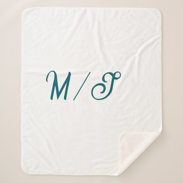 Turquoise monogram wedding couple name simple styl sherpa blanket (Front)