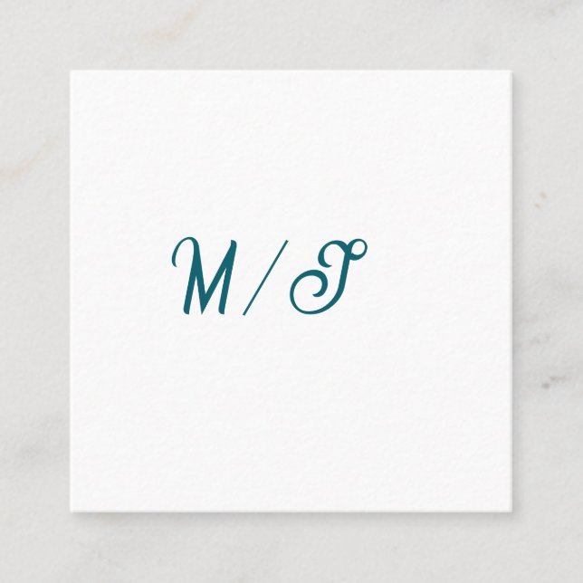 Turquoise monogram wedding couple name simple styl square business card (Front)