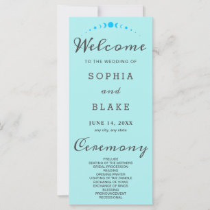 Turquoise Moon Phases Pale Blue Wedding Program