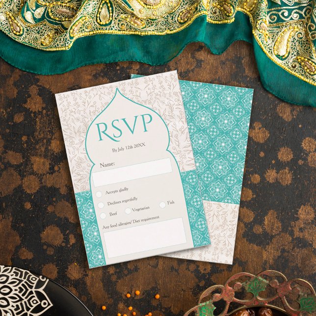 Turquoise Moroccan floral rsvp wedding Invitation (Creator Uploaded)