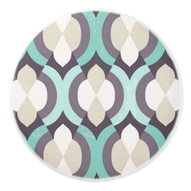 Turquoise Moroccan Pattern Ceramic Knob (Front)