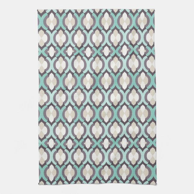 Turquoise Moroccan Pattern Kitchen Towel (Vertical)