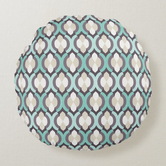 Turquoise Moroccan Pattern Round Pillow (Front)