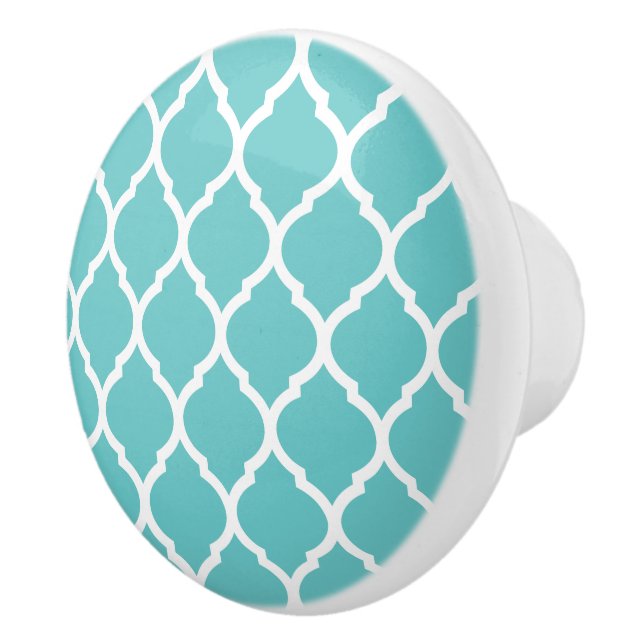 Turquoise Moroccan Quatrefoil Ceramic Knob (Right)
