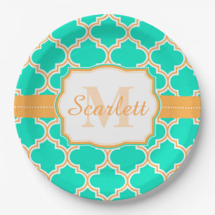 Turquoise Moroccan Quatrefoil Paper Plate